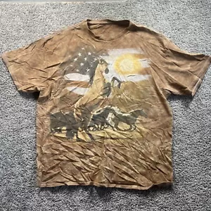 Camisa De Colección Y2k Para Hombres Mediana Brn Manga Corta Cuello Redondo Caballos Salvajes Estampida - Imagen 1 de 9