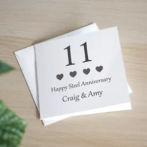 Personalisierte Karte zum 11. Hochzeitstag Handarbeit Stahl Jubiläumskarte - Bild 1 von 3