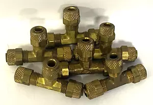 IMPERIAL BRASS UNION COMPRESSION TEE CONNECTOR SIZE-1/4 OAL OF 1-3/4 **LOT OF 6 - Picture 1 of 4