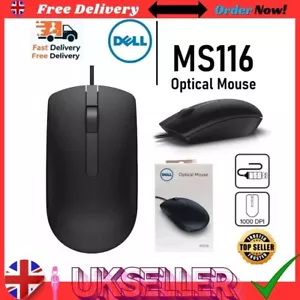 Wired USB Dell Optical Mouse For PC Laptop Computer Scroll Wheel Black Mice UK ✅ - Picture 1 of 6