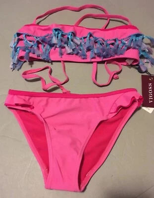 Nuevo con etiquetas Conjunto de Bikini Vigoss Rosa Aqua Flecos 6 Niñas SR $50 KVQG-351X 2 piezas Foto 1 de 4