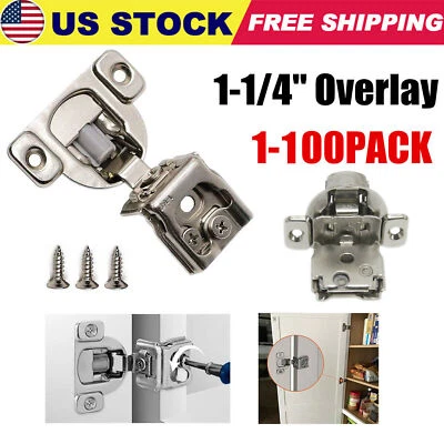 1-1/4" Superposición Cierre Suave 105° 2 Levas Prensa en Marco Cara Gabinete Bisagra Vajilla de Mano Foto 1 de 4