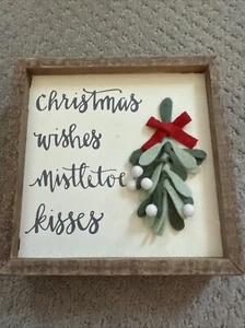 NWT CHRISTMAS WISHES - MISTLETOE KISSES Wooden Box Sign 7” Primitives by Kathy - Picture 1 of 7