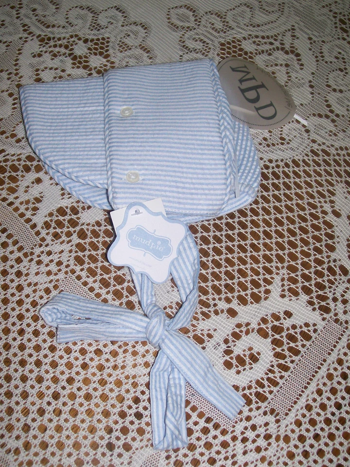 Gorro Mud Pie Baby Seersucker Azul Rayas Infantil Nuevo Con Etiqueta Foto 1 de 4