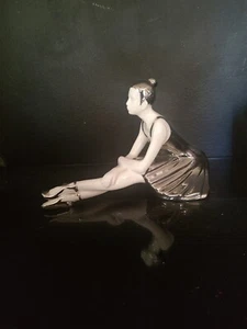 WHITE AND SILVER PORCELAIN SITTING BALLERINA FIGURINE.  9"L x 6"H X 5"W - Picture 1 of 10