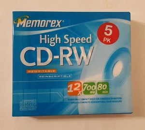 Memorex High Speed CD-RW 12x 700MB 80 Min 5 Pack - Factory Sealed - New - Picture 1 of 4