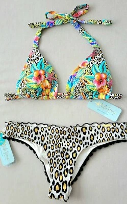 Luli Fama Luli's Jungle Slide Tri Halter Top & Wild Side Brazilian Bottom, Small - Image 1 of 4