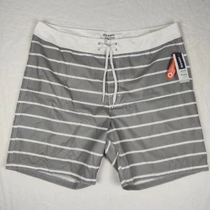 NWT Old Navy XXL Swim Trunks Gray White Horizontal Stripe 8" Inseam - Picture 1 of 9