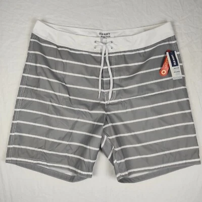 NWT Old Navy XXL Swim Trunks Gray White Horizontal Stripe 8" Inseam - Image 1 of 4