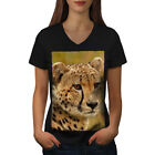 Wellcoda Leopard Photo Cat Womens V-Neck T-shirt, Hunter Graphic Design Tee