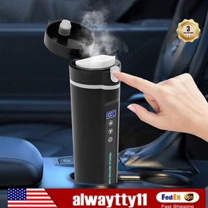 Portable 12V Car Electric Kettle Boiler Black Stainless Steel Heating Travel Cup - Picture 1 of 22