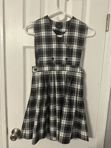PARKER UNIFORM Girls sz 8 Navy Blue Plaid Pleated Jumper Dress Private School - Picture 1 of 3