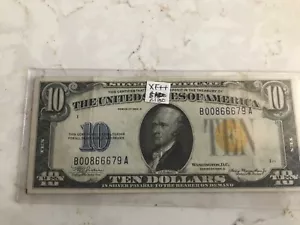 1934A $10 SILVER CERTIFICATE,YELLOW SEAL (NORTH AFRICA),excellent shape,crisp - Picture 1 of 2