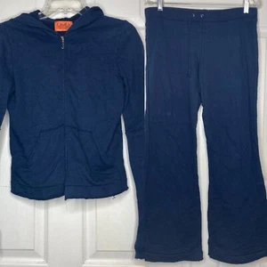 Vintage JUICY COUTURE Navy Blue 2 Piece Track Suit Pants Medium Jacket Small Zip - Picture 1 of 11