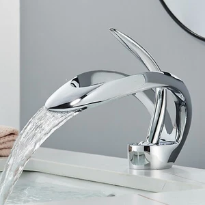 Modern Waterfall Chrome Bathroom Faucet Single Handle/Hole Basin Sink Mixer Tap - Picture 1 of 11