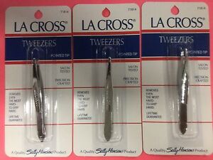 ( LOT OF 3 ) La Cross by Sally Hansen Point Tip Tweezers # 71814 NEW AND SEALED.