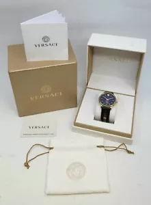 Reloj para mujer Versace VBQ050017 V-Circle 42 mm tono dorado correa de cuero negro - Imagen 1 de 6