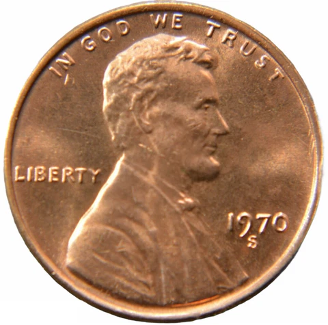 1970 S LD Large Date Low 7 Lincoln Memorial Small Cent Shinny XF Cover