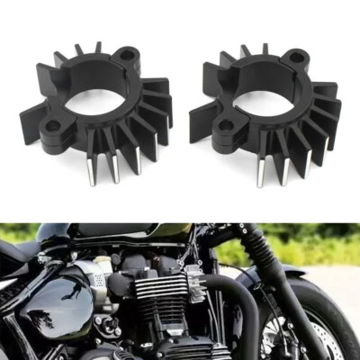 2x Black Exhaust Head Heat Sink Cooling Fin Clamps For Street Twin Bobber T120 - Image 1 of 4