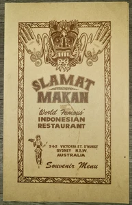 Menu restaurant indonésien vintage Slamat Makan "World Famous", Sydney Australie - Photo 1/14