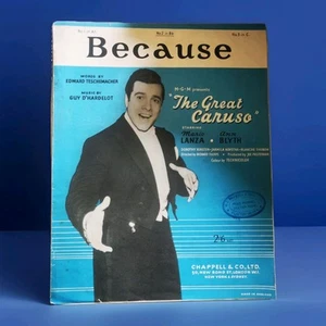 Because - Mario Lanza Vintage Original Sheet Music with Words The Great Caruso - Picture 1 of 1