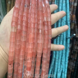Cuentas espaciadoras de cilindro de cristal de sandía roja de alta calidad de 8 mm para hacer joyas - Imagen 1 de 6