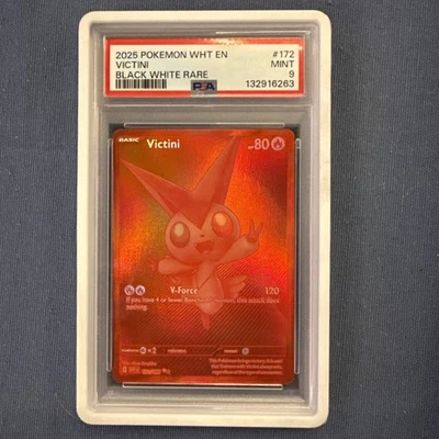 2025 POKEMON WHT EN-WHITE FLARE BLACK WHITE RARE #172 VICTINI PSA 9 - Image 1 of 2
