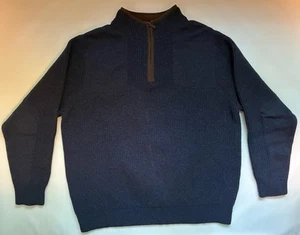LL Bean Mens 100% Merino Lambswool Sweater Waterfowl Quarter Zip Navy Blue Large - Picture 1 of 7
