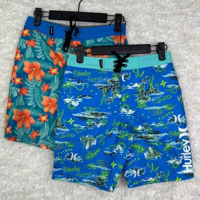 2X Bermudas de Natação Hurley Meninos Tamanho 10 Estampas Florais Tropicais Ilha - Imagem 1 de 4