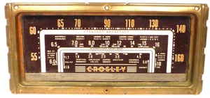 vintage CROSLEY 25-AY CONSOLE:   BRASS FRAME AROUND GLASS STATION GRAPHIC - Picture 1 of 2