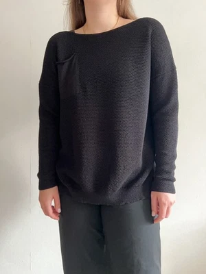 Сара Пачини черный структурированный вязаный свитер шерстяная смесь нагрудный карман большого размера OS - Изображение 1 из 4