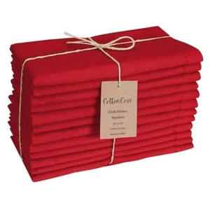 Hemstitch Cloth Dinner Napkins Cotton Set of 12 - Soft Durable Washable - Red - Picture 1 of 7