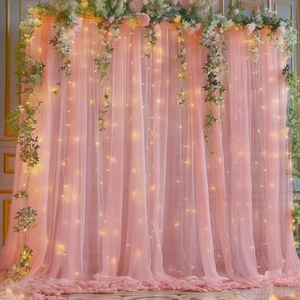 10x8ft Dusty Rose Tulle Backdrop Curtain with Lights String for Parites, Shee... - Picture 1 of 8