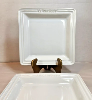 Juego de 2 platos cuadrados de gres blanco de 8,25 pulgadas Le Creuset de 1 pulgada de profundidad nuevo con etiquetas Foto 1 de 4