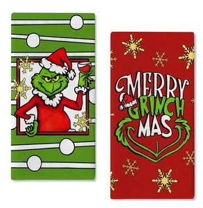 Merry Christmas kitchen Dish Towel set of 2, Green Mas Red Santa Snowflake - Picture 1 of 4