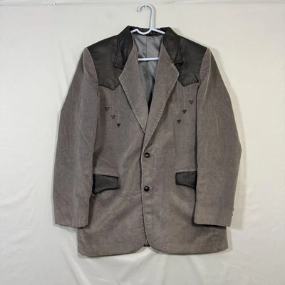 Vintage Pioneer Wear Jacket Mens 44L Gray Corduroy Leather Western Made in USA - Image 1 of 4