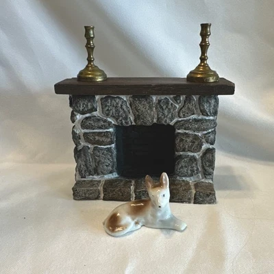 Dollhouse Miniature Fireplace Stone Black Gray Fieldstone 1:12 Scale - Image 1 of 4