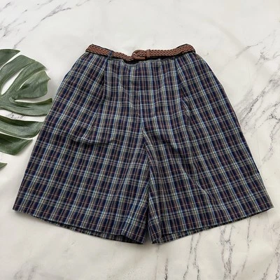 Alfred Dunner Womens Vintage 90s High Waist Shorts Size 8 New Blue Plaid Pleated - Image 1 of 4
