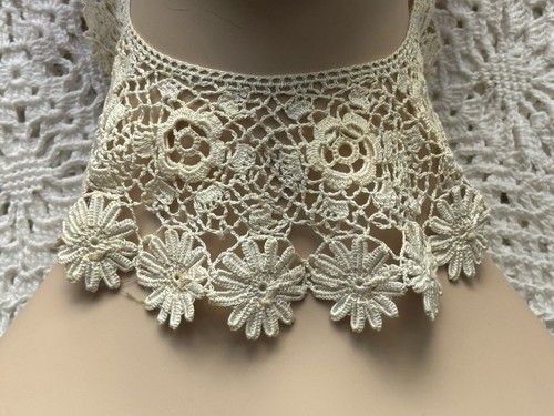 Antico Collare Pizzo Collo Off White Irlandese Uncinetto Fiori Separati 3” H X 17” W