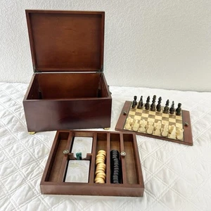 1997 The Bombay Co Holz Aufbewahrungsbox 9" x 11" x 7" Schach Dame Karten - Bild 1 von 11