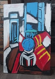 Unsigned Painting Abstract Expressionism Cubist - after Jo Cain - 22" x 32" Nice - Picture 1 of 6