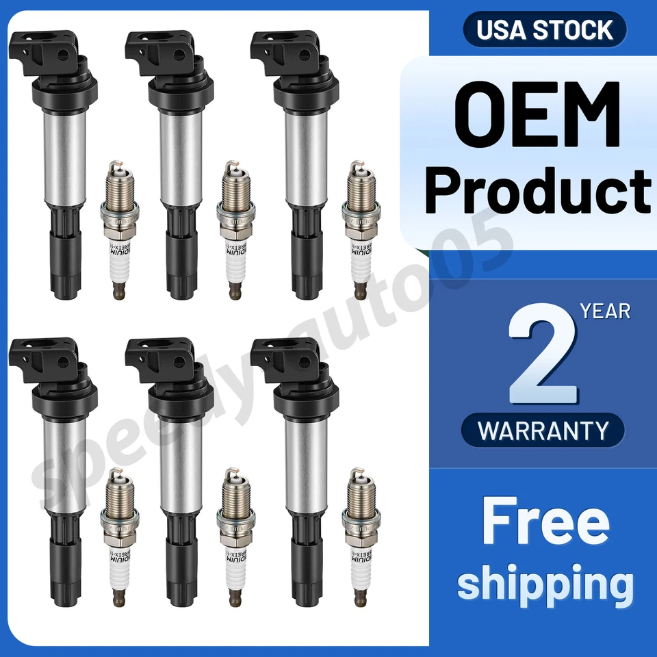6 Ignition Coils Pack UF515 and Spark Plug For 2002-2004 BMW 320i 2.2L l6 Foto 1 de 4