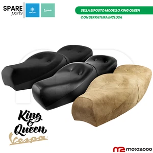 SELLA SEDILE PELLE KING QUEEN PER VESPA SPRINT SU GT GTR RALLY GS PX 125 150 200 - Foto 1 di 12