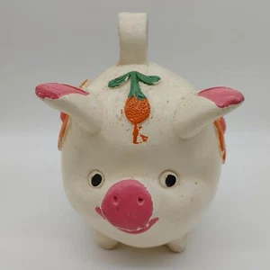 Mexico Folk Art Chalkware Piggy Bank Large Handmade With Painted Flowers Vintage - Picture 1 of 9