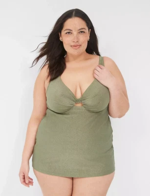 LANE BRYANT CACIQUE NATACIÓN LUREX CON AROS NUDO DELANTERO TANKINI TOP TALLA 46DDD Foto 1 de 4
