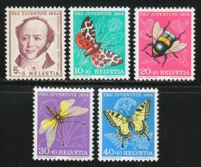 Switzerland 1954 MNH Mi 602-606 Sc B237-B241 Juventute. Butterflies. Insects ** — 第 1/2 张图片