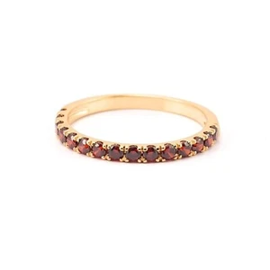 Natural Garnet Half Eternity Band 925 Sterling Silver Gold Plated Stackable Ring - Picture 1 of 8