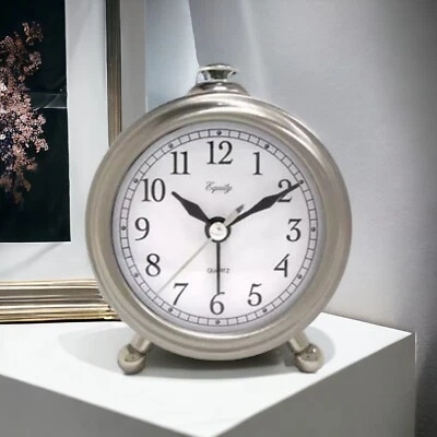 Equity La Crosse 25655 Small Silver Metal Alarm Clock, Metal Analog Quartz Alarm - Image 1 of 4