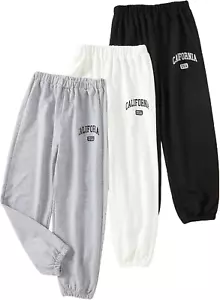Girls 3 Pcs Letter Graphic Print High Waisted Sweatpants Jogger Pants - Picture 1 of 4