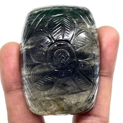 373.10 Cts Natural Rutile Quartz 55x40mm Cushion Carved Loose Untreated Gemstone - Image 1 of 4